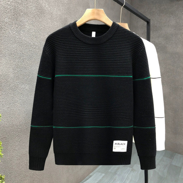 Unisex Structured Waffle Knit Sweater with Fine Contrast Stripes Mune Fashion