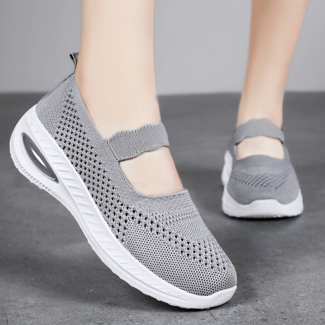 Women's breathable knit Mary Jane sneaker with elastic strap and visible air cushion platform Mune Fashion