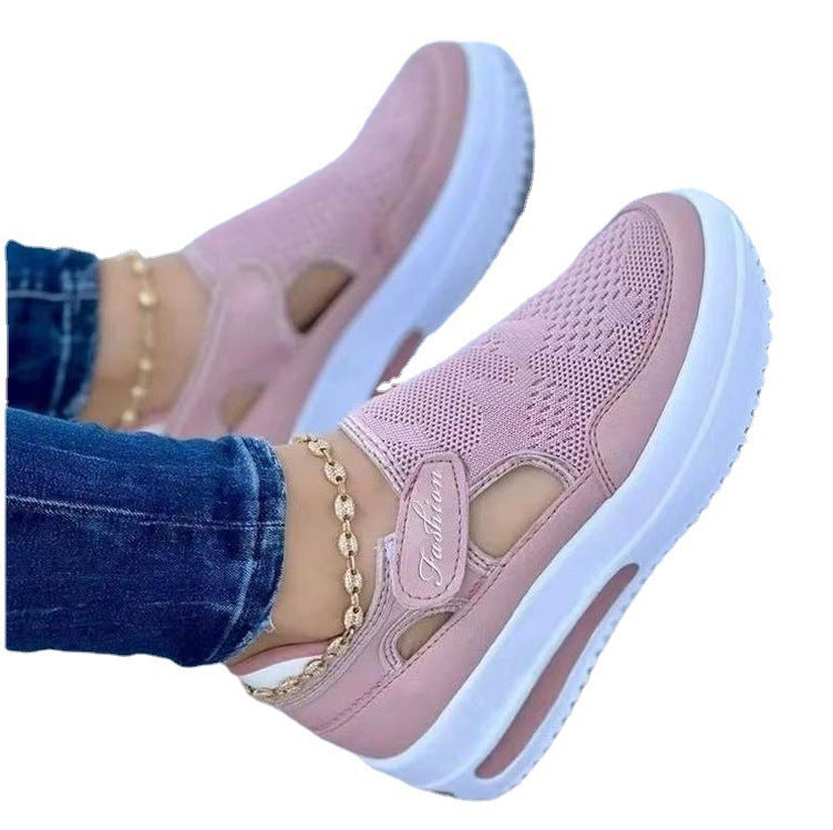 Damen Slip-On Keil-Sneaker mit luftiger Strickoberseite, Cut-Out-Details und Klettverschluss Mune Fashion