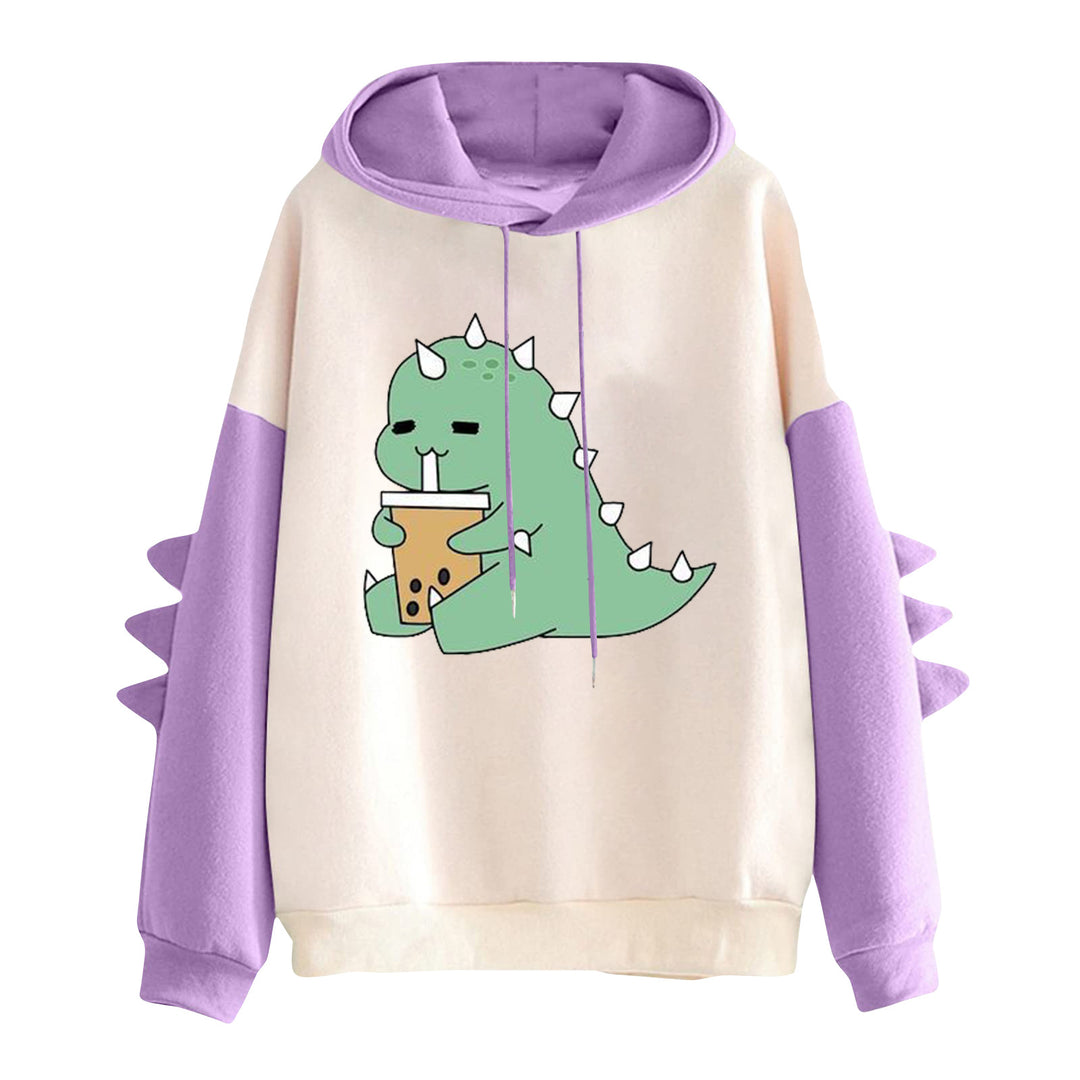 Women's hooded pullover with cute dinosaur print and three-dimensional sleeve details Mune Fashion