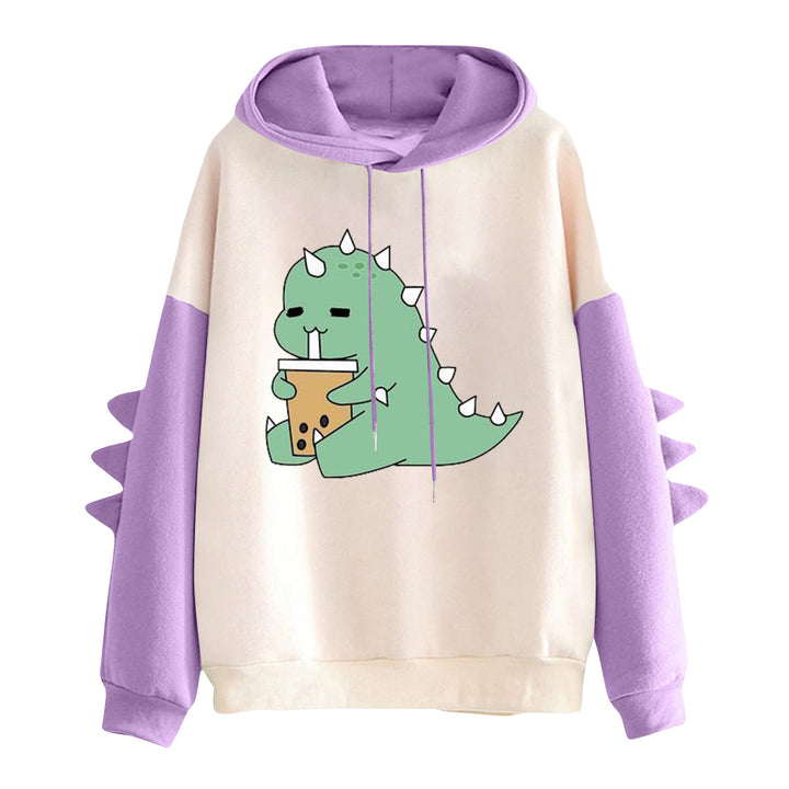 Women's hooded pullover with cute dinosaur print and three-dimensional sleeve details Mune Fashion