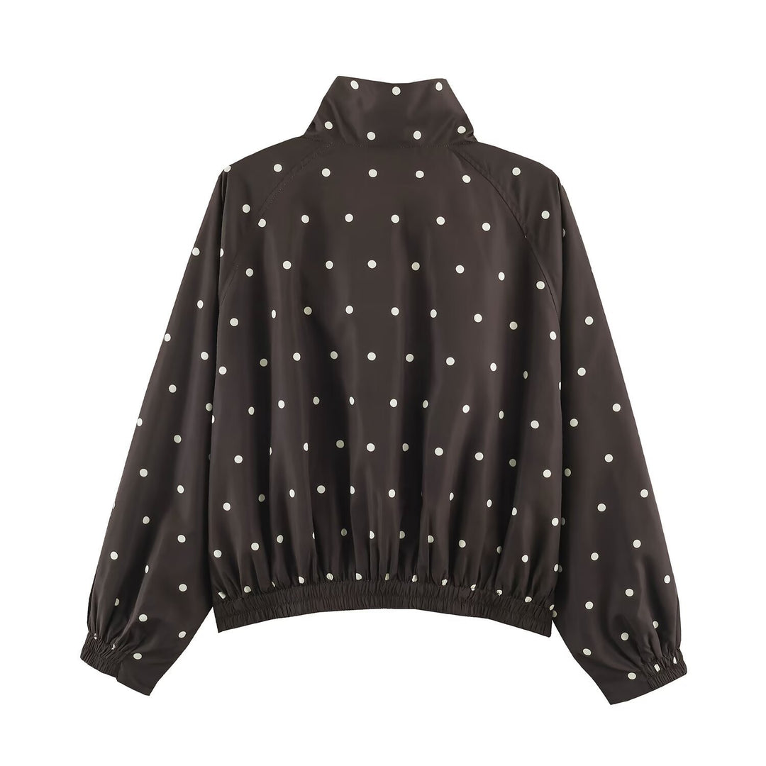 Women's Oversize Windbreaker with Dot Print, High Standing Collar and Elastic Hem Mune Fashion