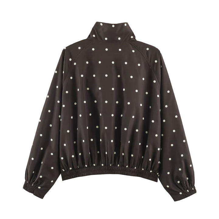 Women's Oversize Windbreaker with Dot Print, High Standing Collar and Elastic Hem Mune Fashion