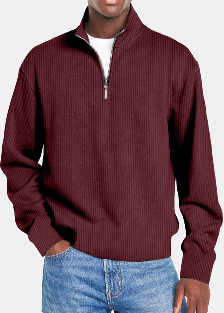 Men's ribbed troyer pullover with half zip and stand-up collar Mune Fashion