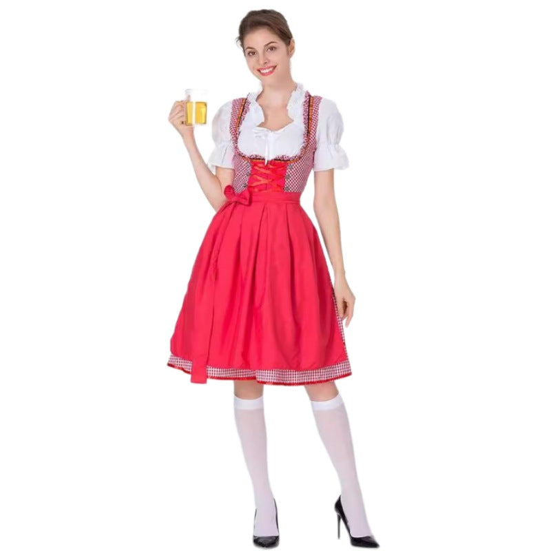 Ladies traditional Oktoberfest Dirndl with ruffled blouse, laced bodice and bow apron Mune Fashion