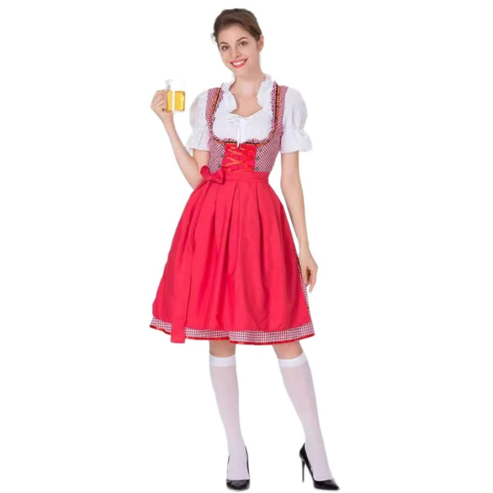 Ladies traditional Oktoberfest Dirndl with ruffled blouse, laced bodice and bow apron Mune Fashion