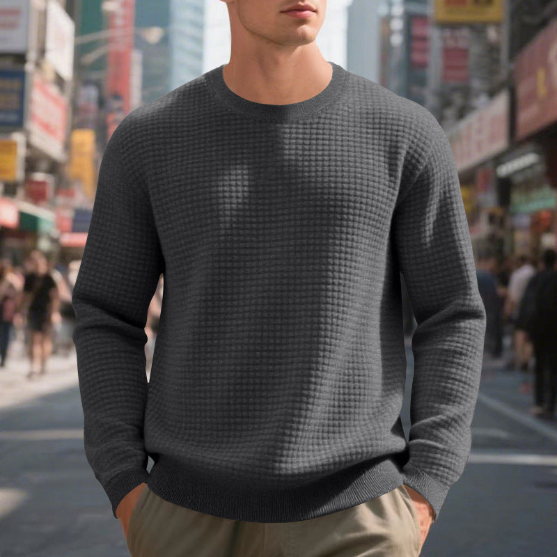 Men's structured knit sweater with waffle texture and round neck Mune Fashion