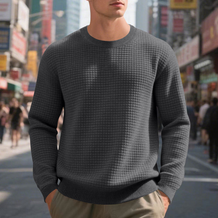 Men's structured knit sweater with waffle texture and round neck Mune Fashion