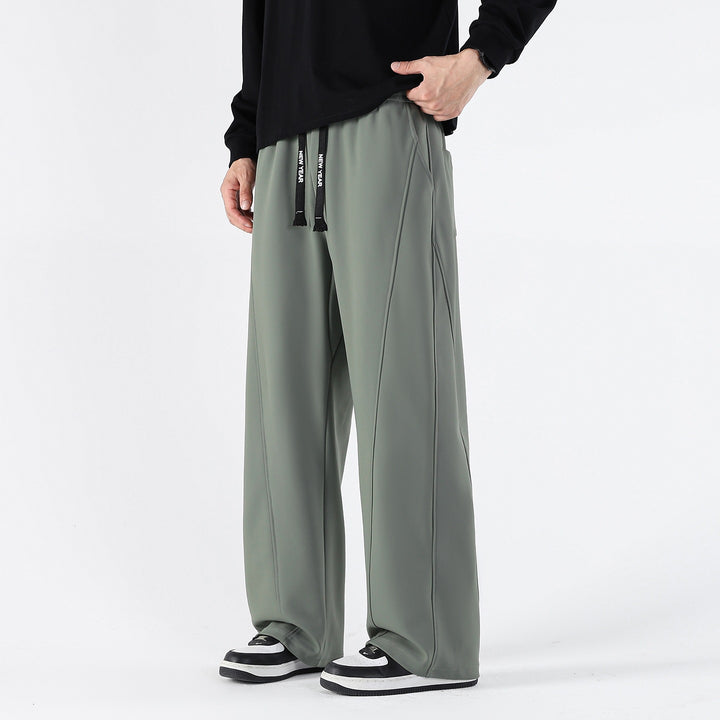 Men's Wide Relaxed Leisure Pants with Drawstring & Distinctive Seams Mune Fashion