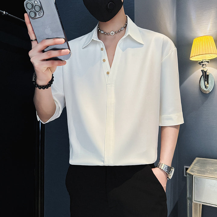Men's Fashion Short Sleeve Shirt with Button Placket Mune Fashion