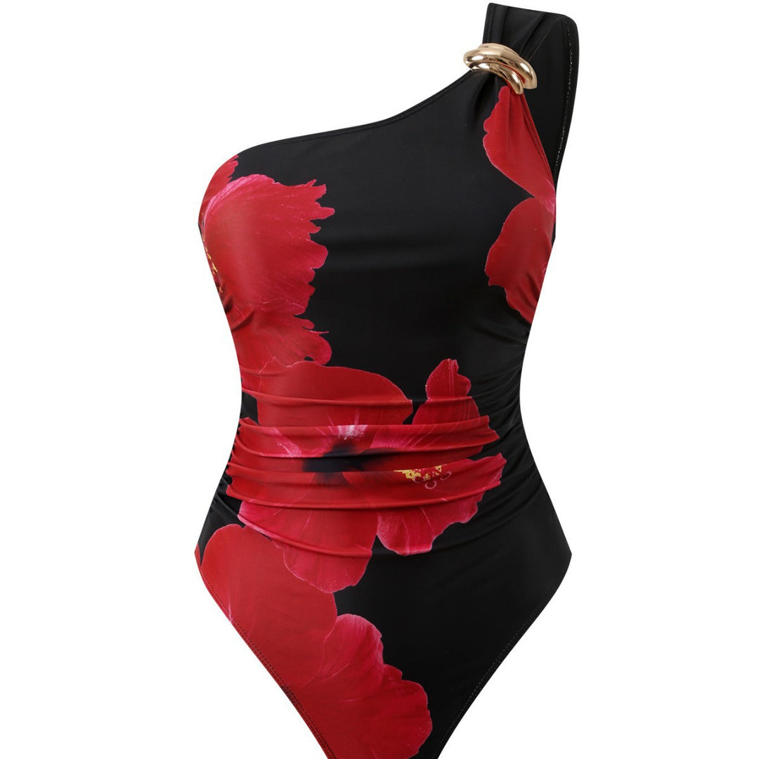 Women Elegant Jumpsuit with Asymmetrical Cut and Floral Design Mune Fashion