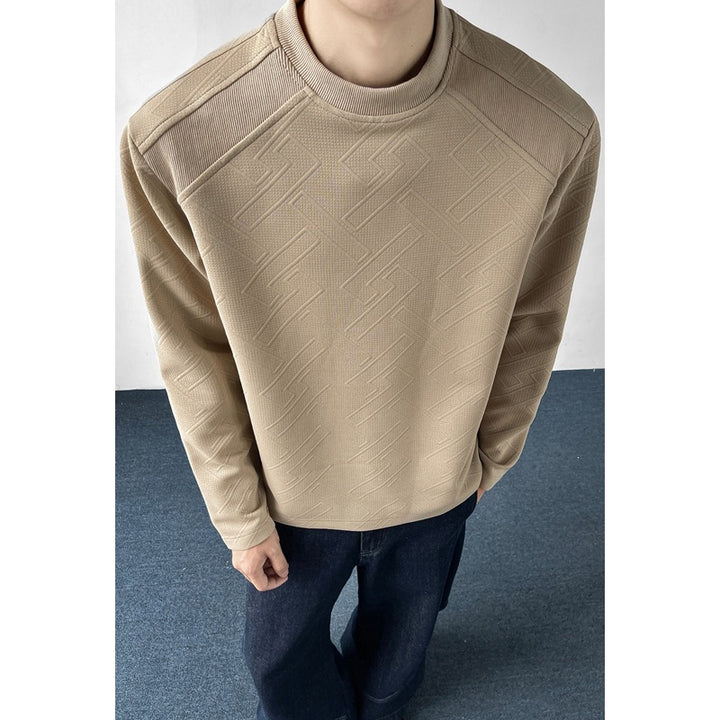 Men's Structured Long Sleeve Shirt with Stand-Up Collar and Geometric Relief Pattern Mune Fashion