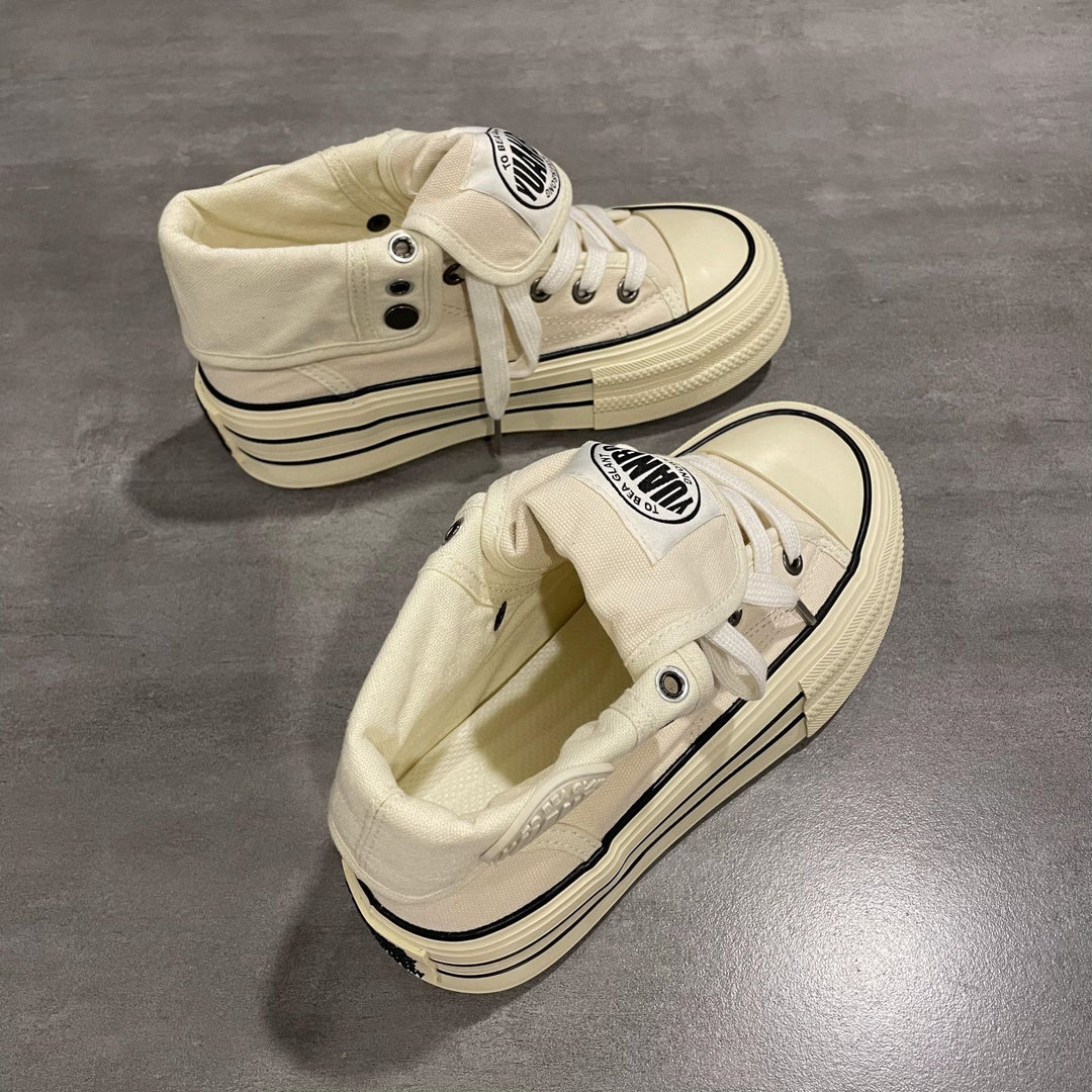 Women's High-Cut Canvas Platform Sneakers with Distinctive Rubber Platform Mune Fashion