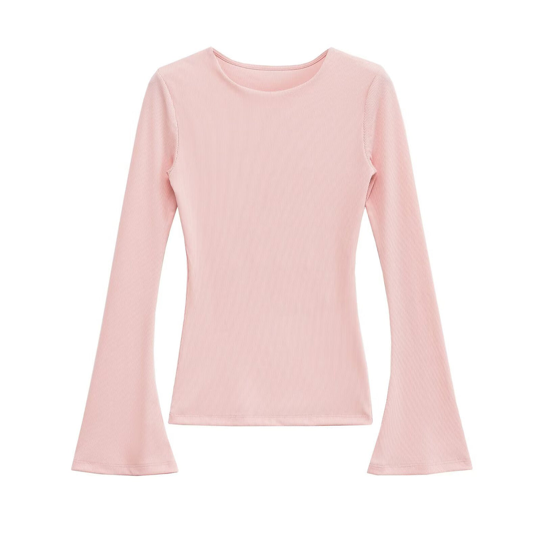 Women's Fitted Ribbed Long Sleeve with Flared Bell Sleeves Mune Fashion