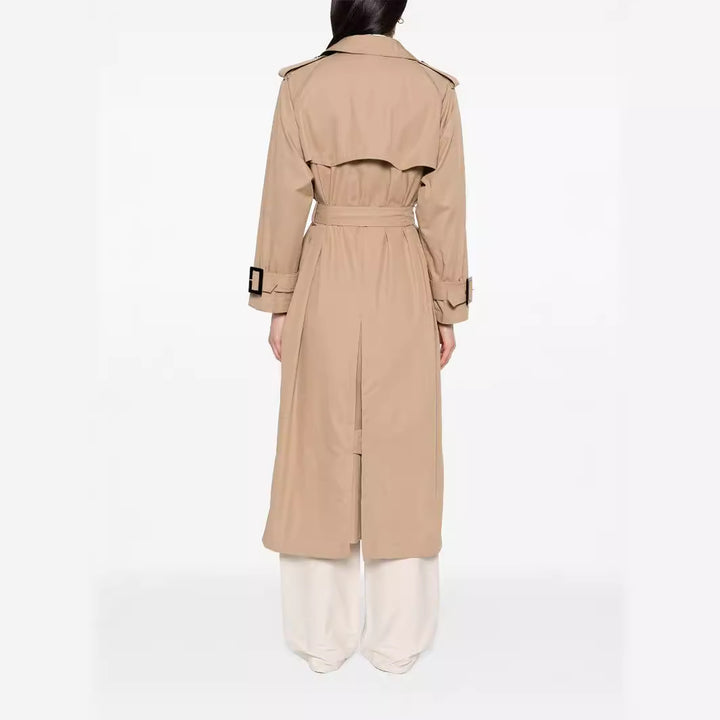Women's trench coat in maxi length with double-breasted button placket and waist belt Mune Fashion