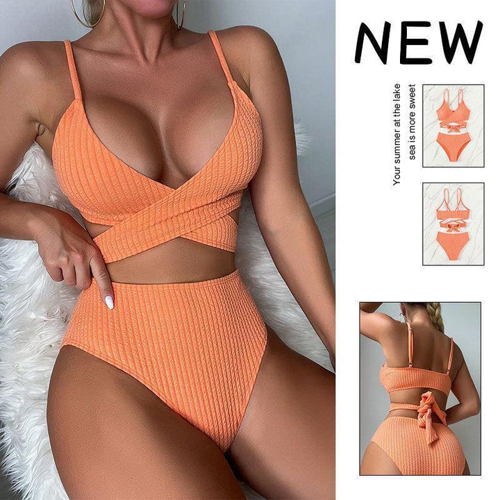 Women's High-Waisted Bikini Set with Criss-Cross Design Mune Fashion
