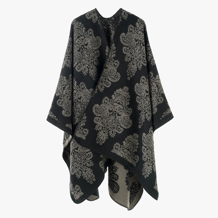 Women Oversized Wrap Cape with Double-Sided Jacquard and Asymmetric Zip Hem Mune Fashion