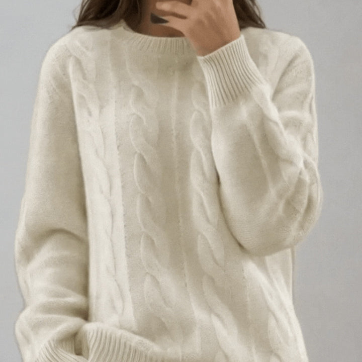 Women's Cozy Cable Knit Fine Sweater with Casual Fit Mune Fashion
