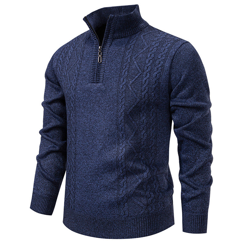 Men's premium knit pullover with half-zip, stand-up collar, and decorative cable pattern Mune Fashion