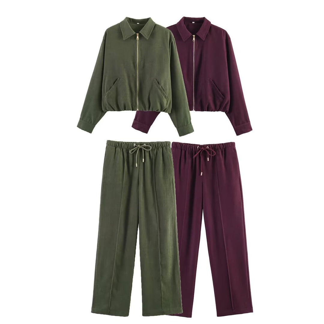 Ladies short cropped bomber jacket with zipper, shirt collar and elastic hem Mune Fashion