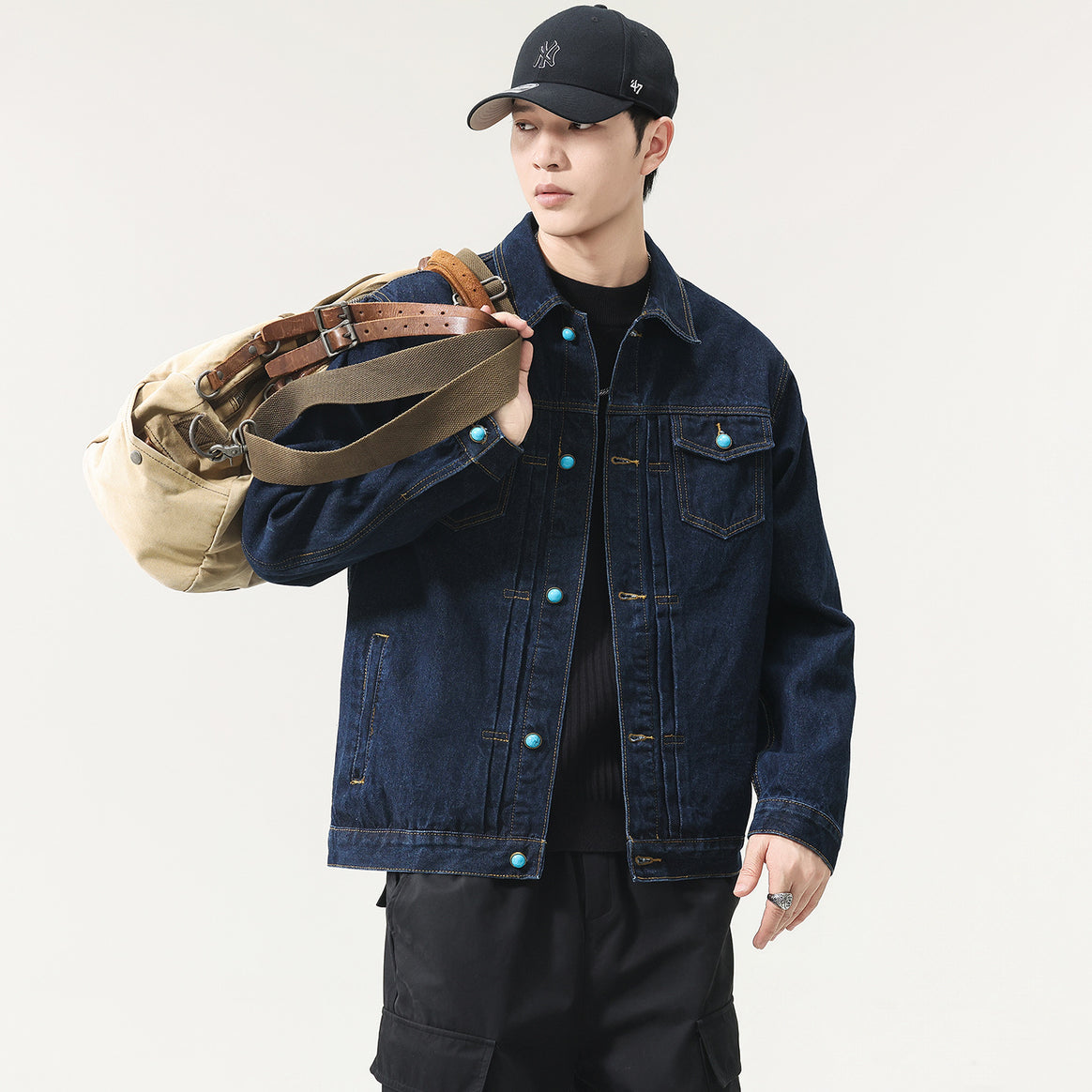 Men's Oversize Denim Jacket with Decorative Press Buttons and Boxy Fit Mune Fashion