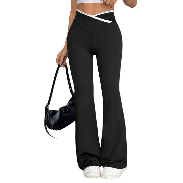 Women's figure-hugging high-waisted flared trousers with V waistband and shaping stretch jersey Mune Fashion