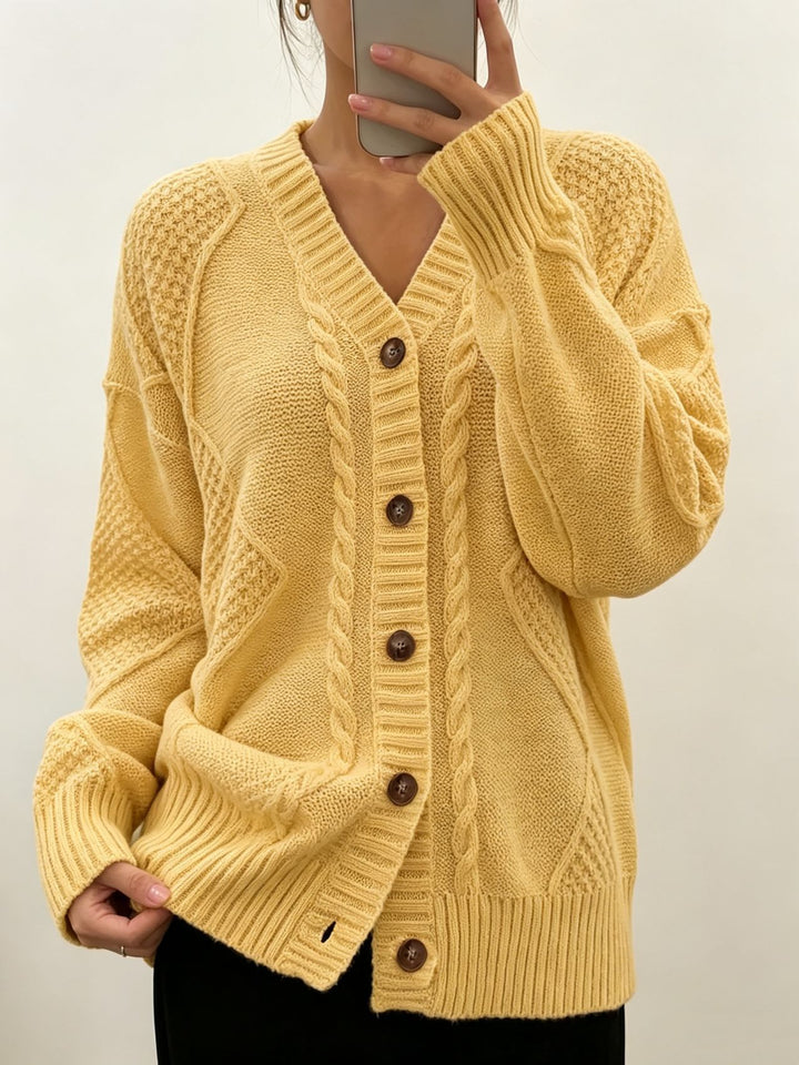 Women's Oversize Knit Cardigan with Cable and Texture Details Mune Fashion