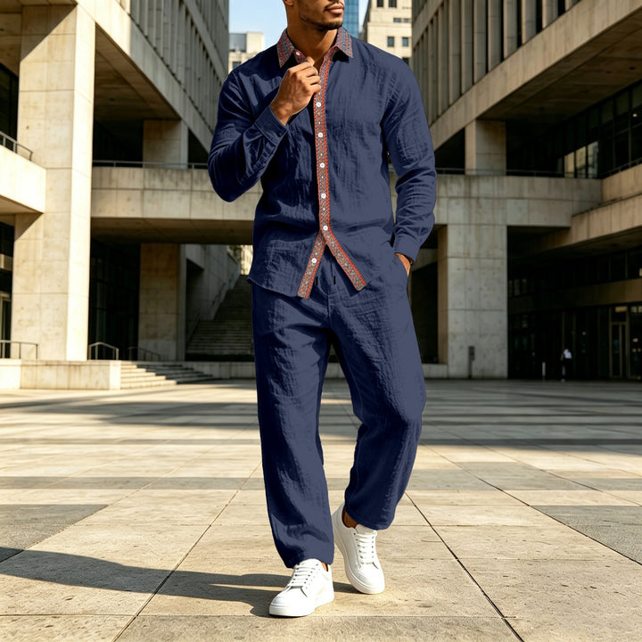 Men's linen shirt with contrast button placket and casual fit Mune Fashion