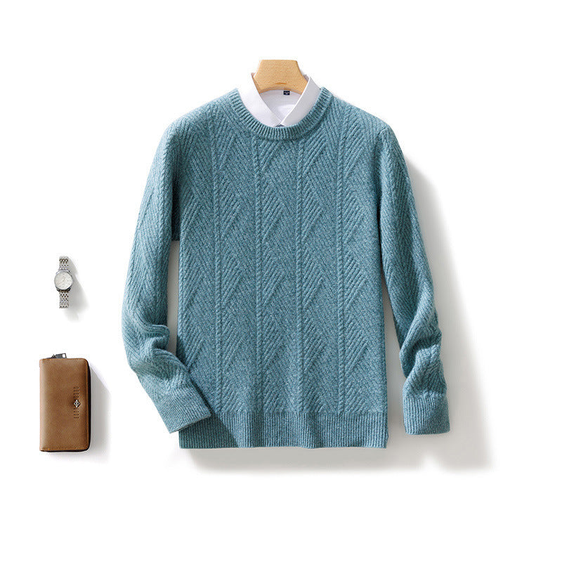 Men's structured crew neck pullover made of soft wool blend with chevron knit Mune Fashion