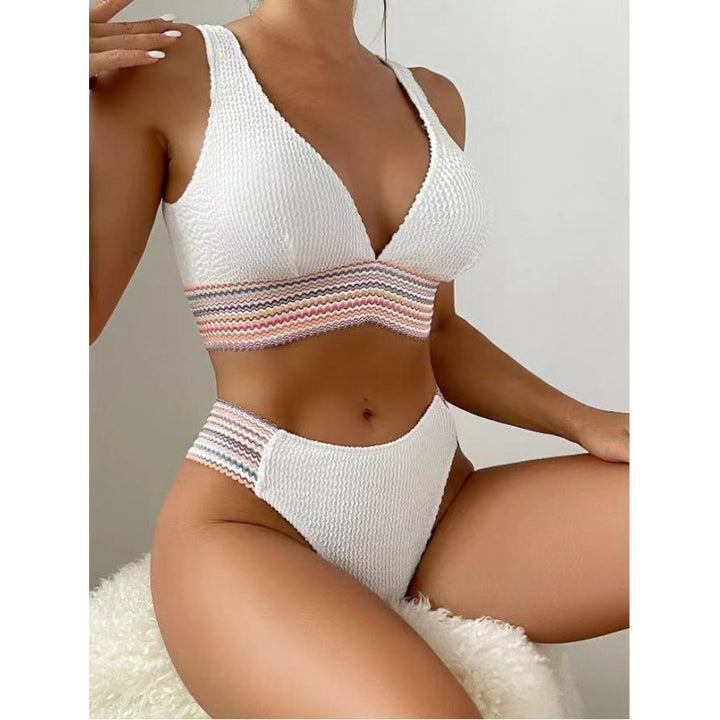 Women's Wave Pattern Bikini Set with Deep V-Neck Mune Fashion