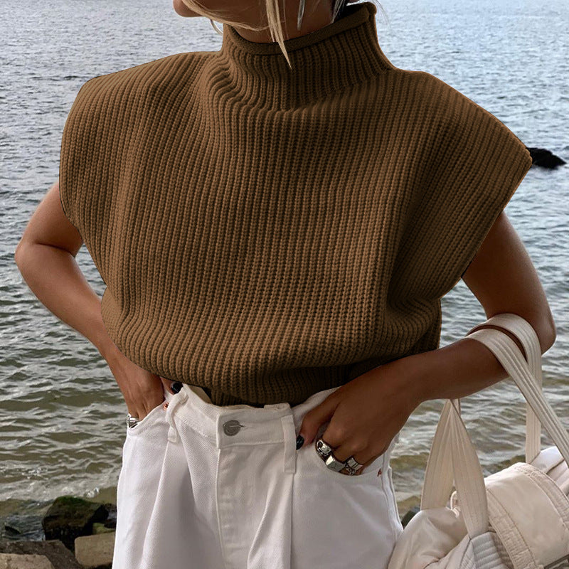 Women's sleeveless ribbed top with stand-up collar and padded shoulders Mune Fashion