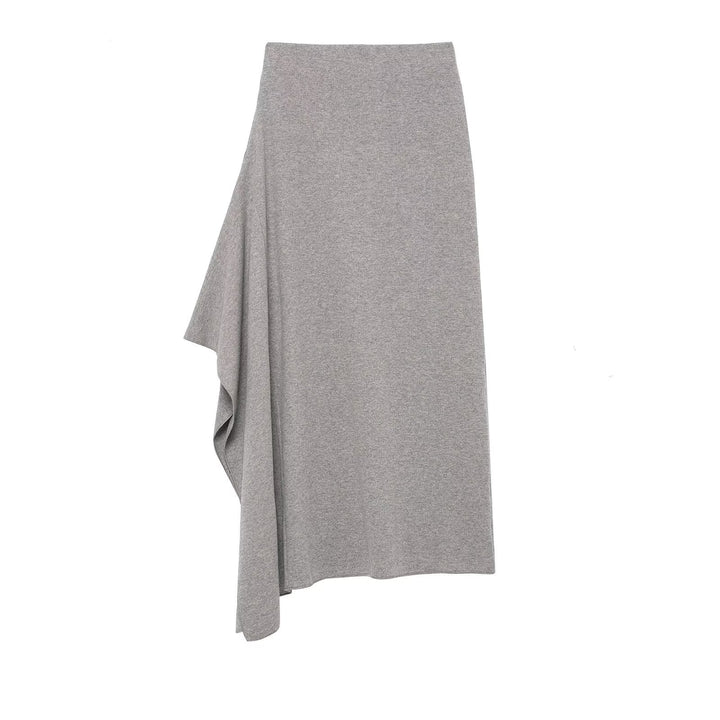 Women's Asymmetrical Midi Skirt made of Fine Knit with Draped Side Slit Mune Fashion