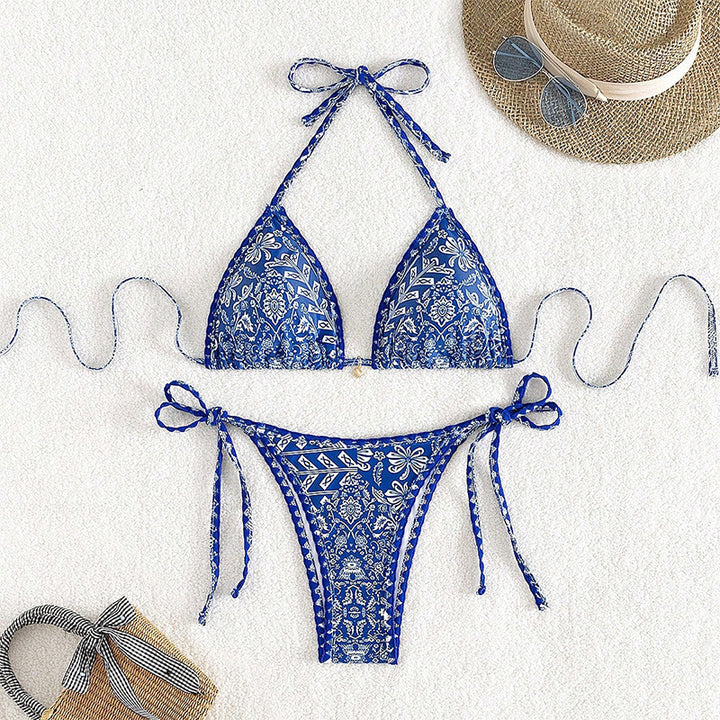 Women Triangle Bikini Set with Playful Tie Design Mune Fashion