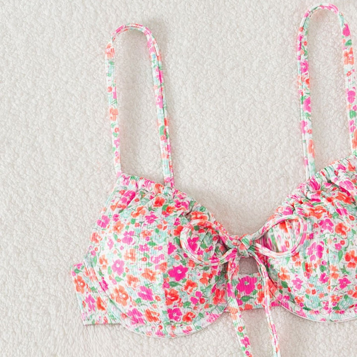 Women Push-Up Bikini with floral design and sophisticated lacing Mune Fashion