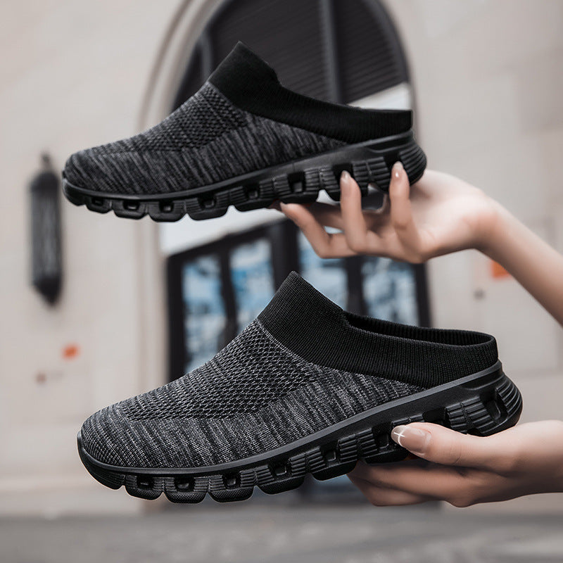 Unisex nan lighter travel slip-on mule with perforated air chamber sole and sock-like knitted shaft Mune Fashion