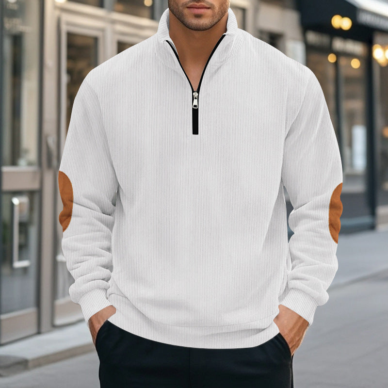 Men's nan Troyer half-fleece pullover with ribbed structure, elastic cuffs, and contrast elbow patches Mune Fashion