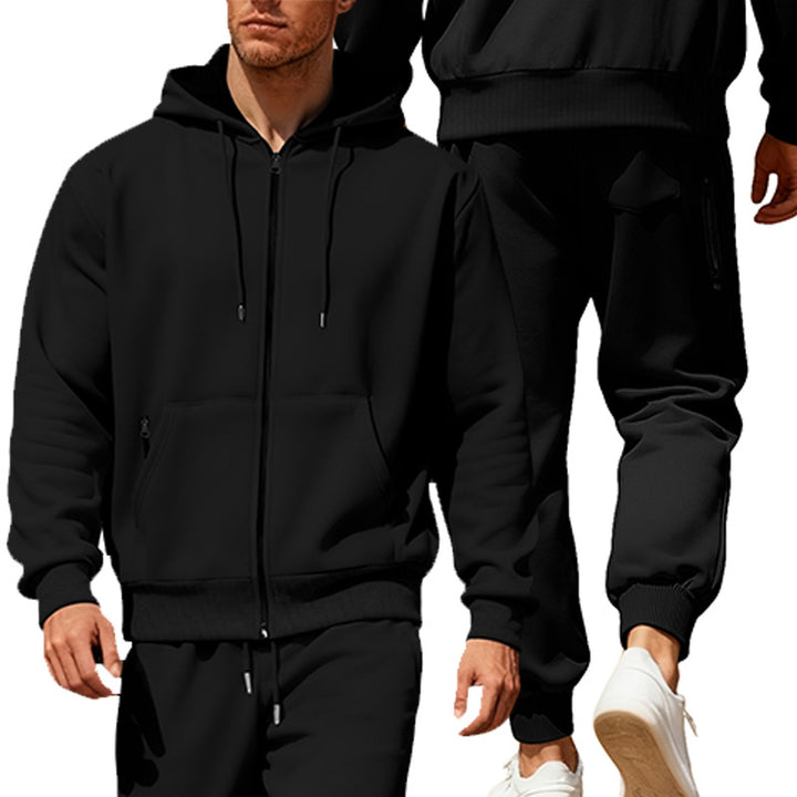 Men's hooded sweatshirt set with full zipper, kangaroo pocket, and tapered joggers with zip pockets Mune Fashion