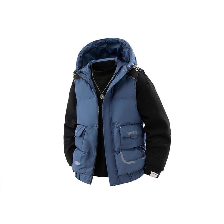 Men's Quilted Outdoor Vest with Hood, Cargo Pockets and Adjustable Hem Mune Fashion