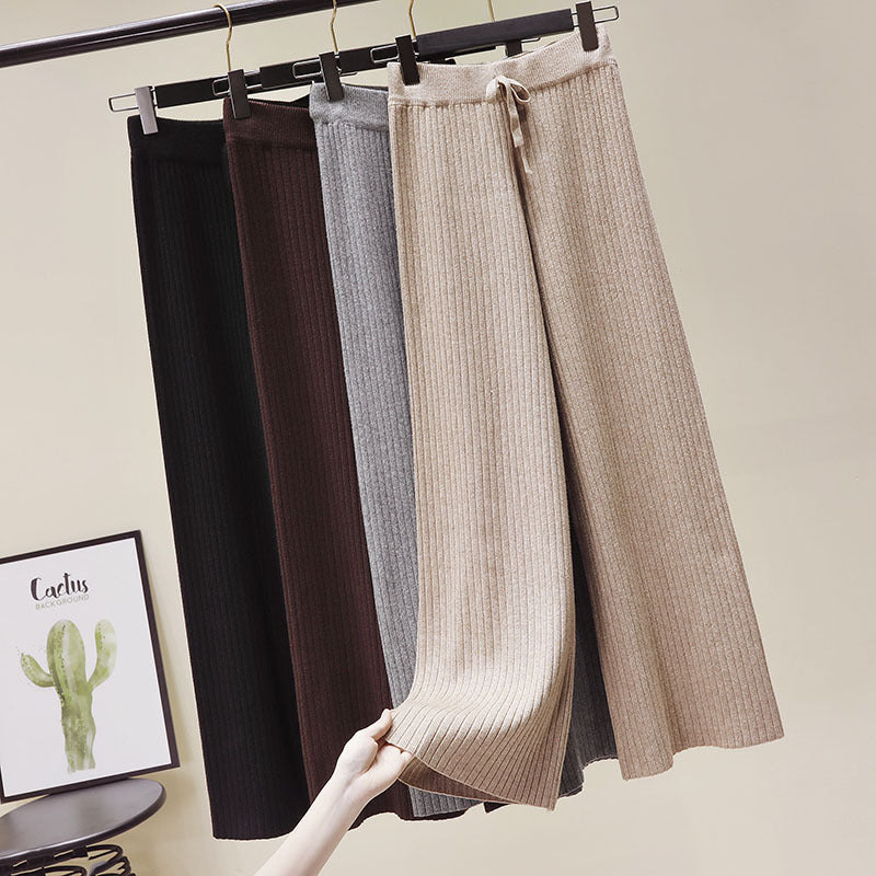 Women's Comfortable Ribbed Knit Pants with Drawstring Mune Fashion