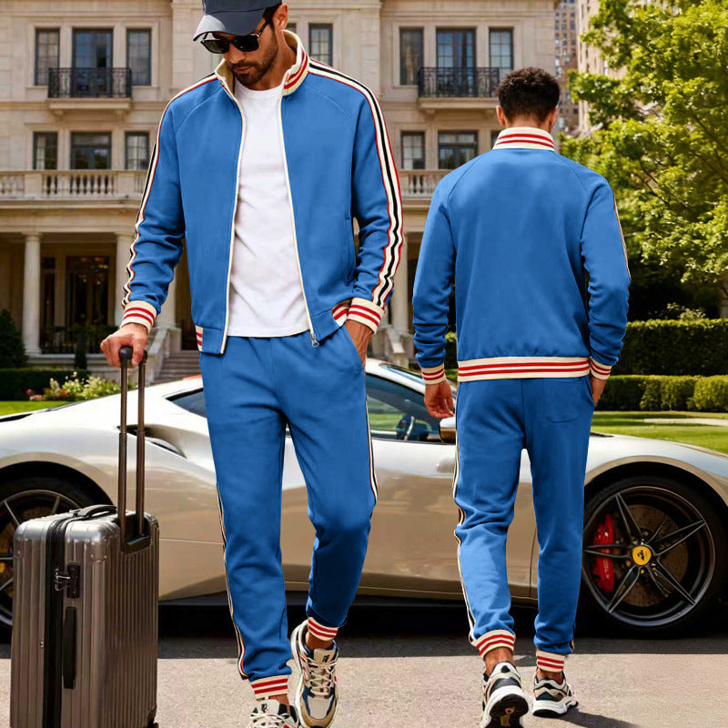 Men's sporty tracksuit with contrast stripes and ribbed cuffs Mune Fashion