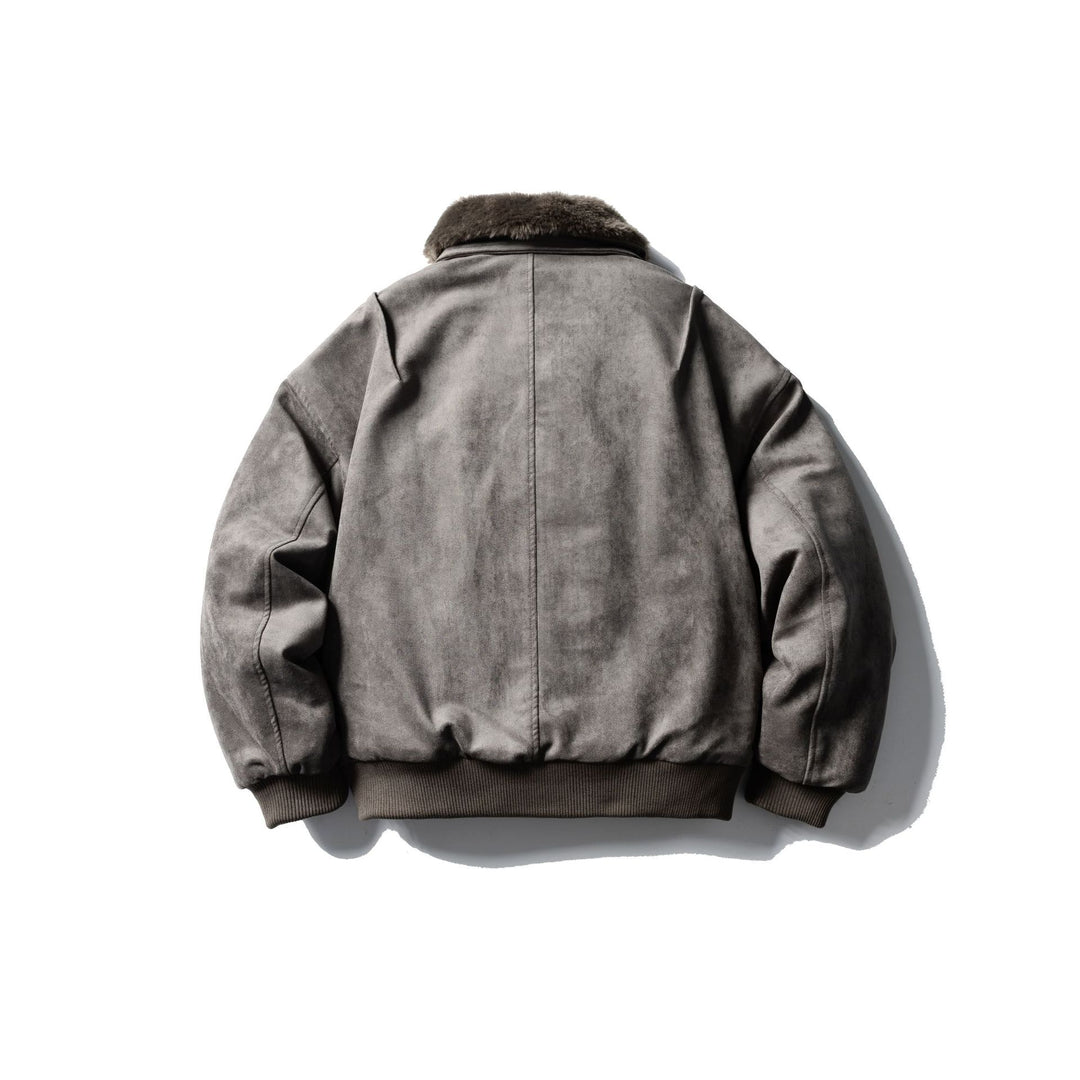 Men's Quilted Flight Jacket with Faux Fur Collar, Velvet-Suede Look and Utility Pockets Mune Fashion