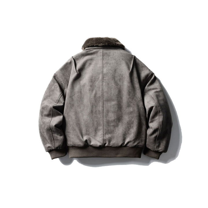 Men's Quilted Flight Jacket with Faux Fur Collar, Velvet-Suede Look and Utility Pockets Mune Fashion