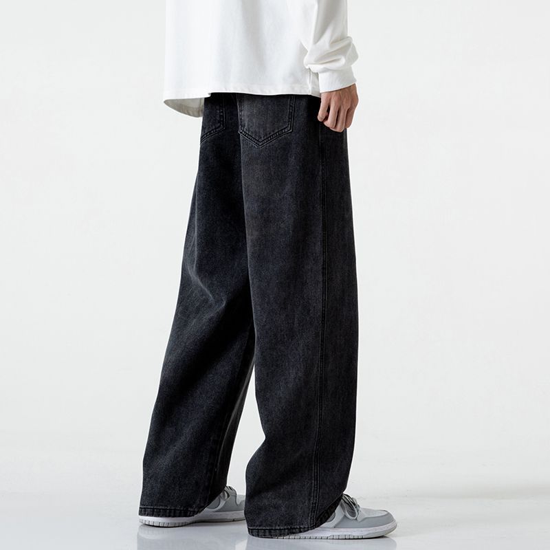 Men's Comfort Denim Pants with Elastic Waistband, Contrast Drawstring and Straight Oversized Leg Mune Fashion