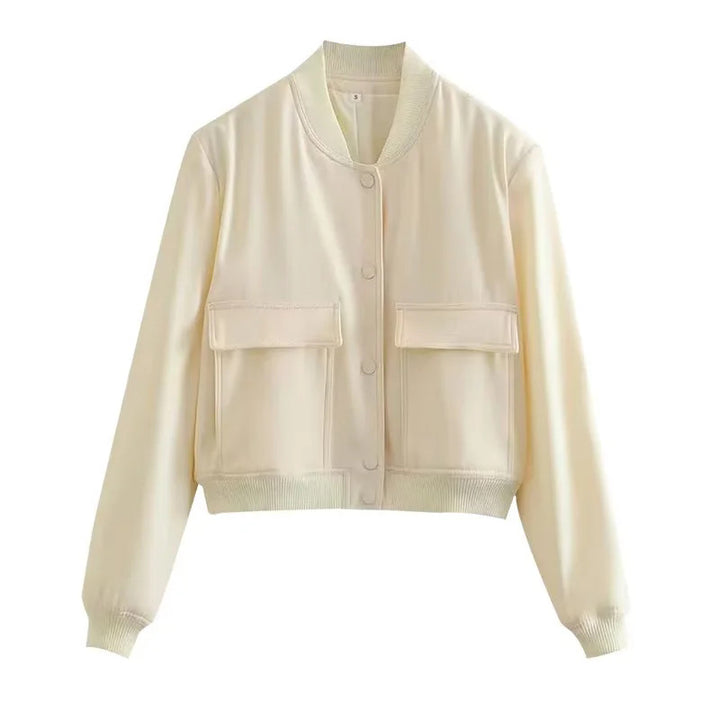 Women's short-cut utility bomber jacket with flap pockets and fine ribbed finishes Mune Fashion