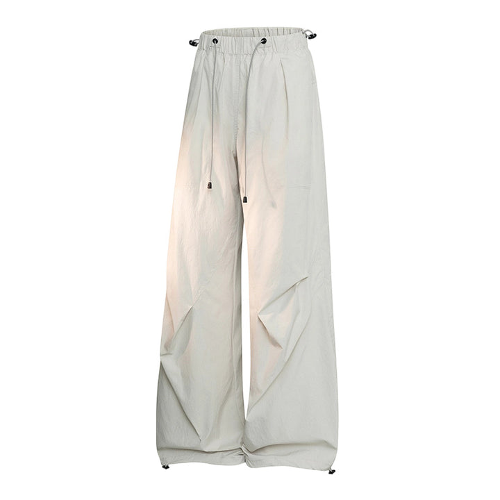 Women's Wide Palazzo Pants with Drawstring Waist, Draped Pleats & Adjustable Hem Mune Fashion
