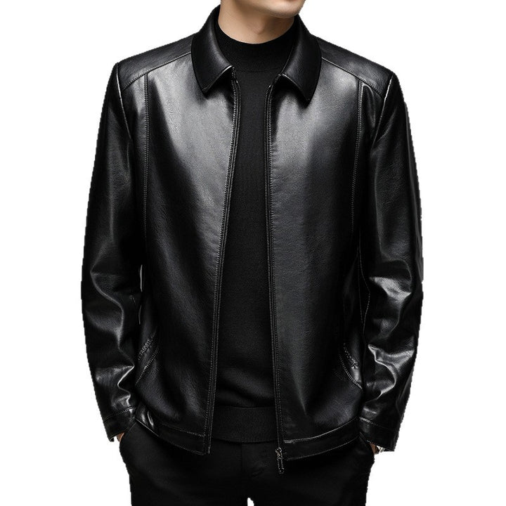 Men's Minimalist Smooth Leather Jacket with Shirt Collar and Tailored Fit Mune Fashion