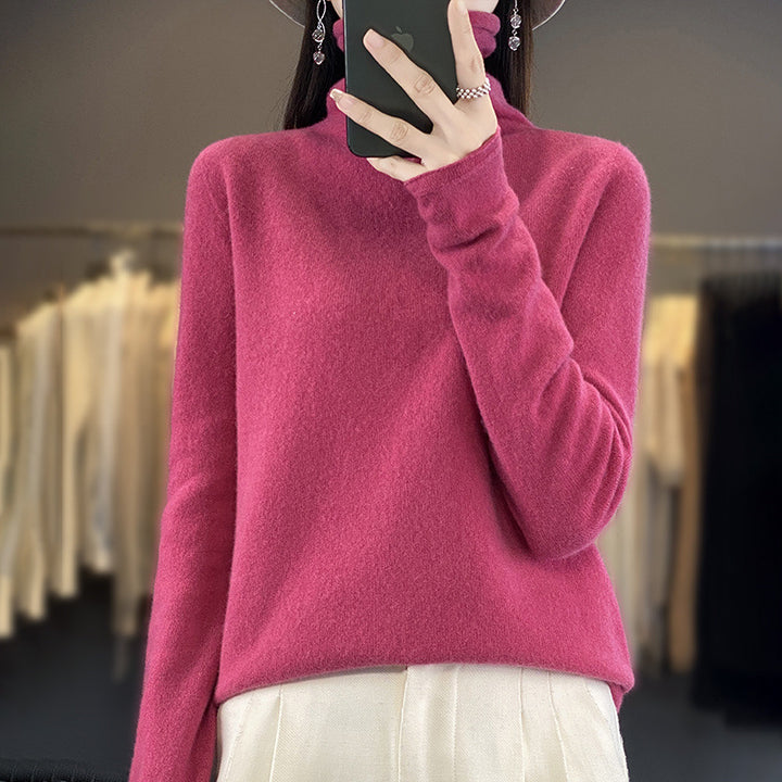 Women's Soft Fine Knit Roll Neck Sweater with Cashmere-Like Feel and Extended Cuffs Mune Fashion