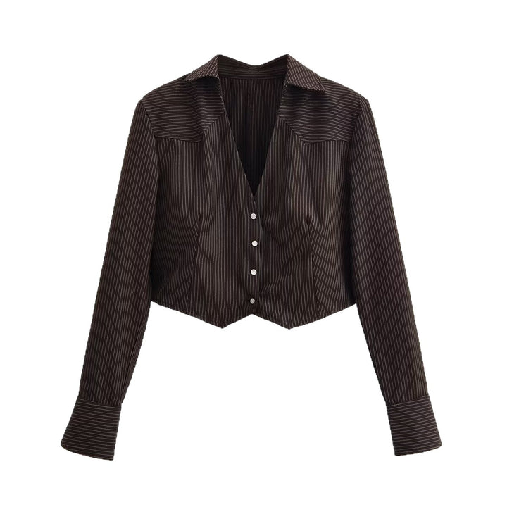 Ladies short blouse in pinstripe look with tailored cut and pointed hem Mune Fashion