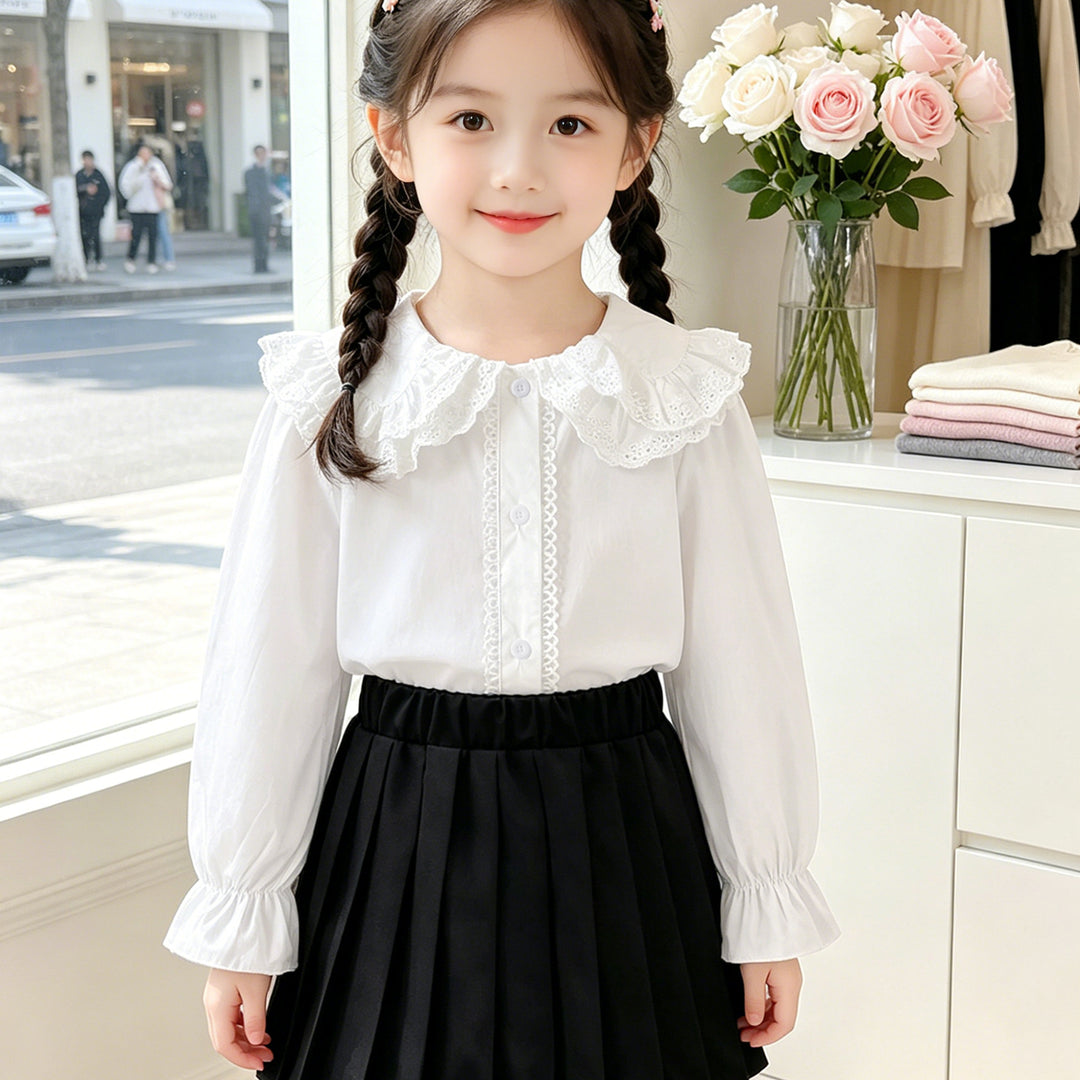 Girl's blouse with voluminous lace collar and ruffle details Mune Fashion