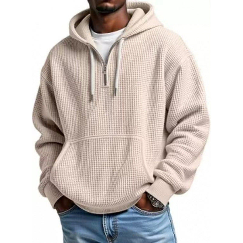 Men's waffle texture hoodie with half zipper and kangaroo pocket Mune Fashion